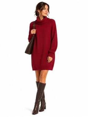 INC Burgundy Turtleneck Sweater Dress Cozy Chic Minimalist Winter Large